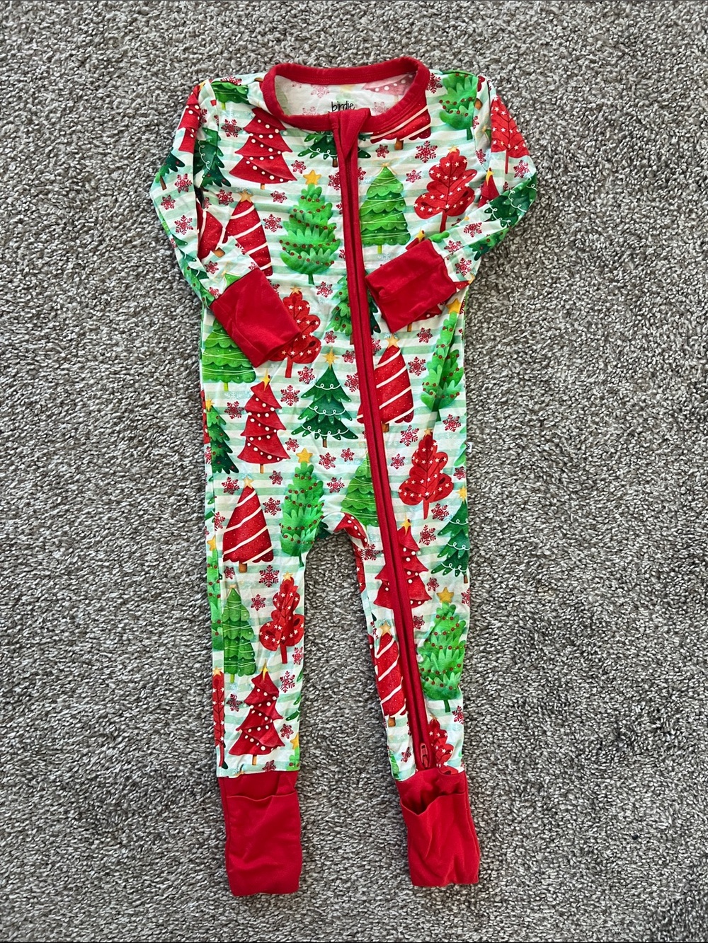 Birdie Bean Red & Green Christmas Tree Footie One-Piece for Kids